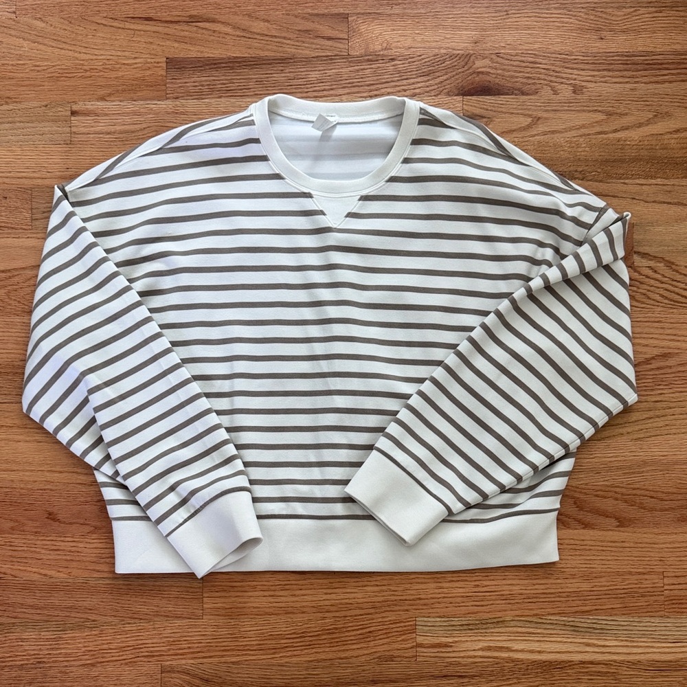 SPANX Cream and Brown Striped Scoop Neck Pullover
